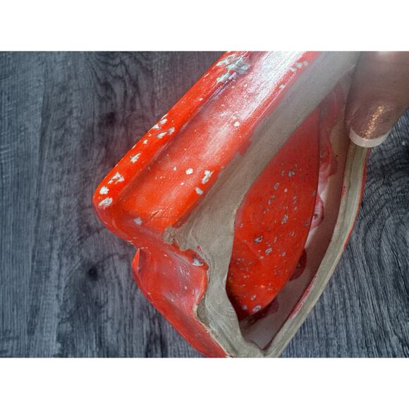 Vintage MCM Ashtray Trinket TROJAN HORSE HEAD~Ceramic Speckled Cherry Red Atomic - Picture 12 of 13